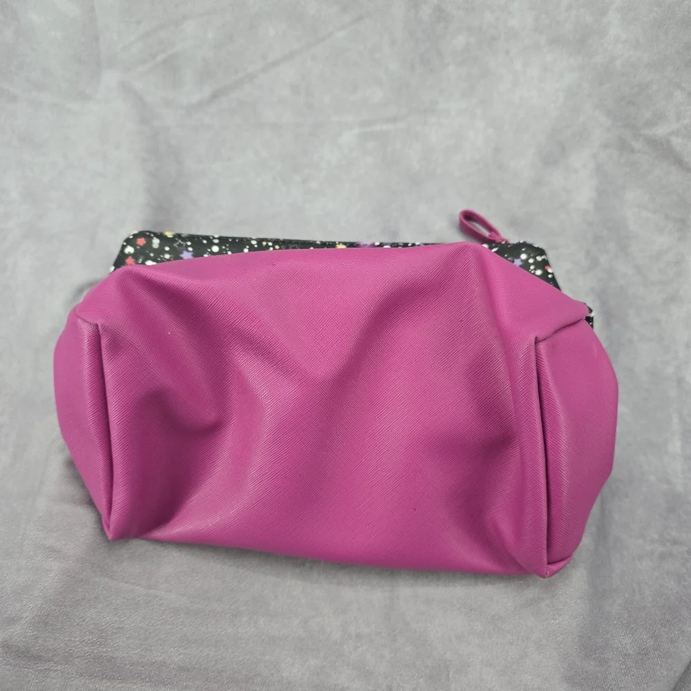 Tahari Purple Star Double Zipper Toiletries Snap‎ Makeup Cosmetics Bag